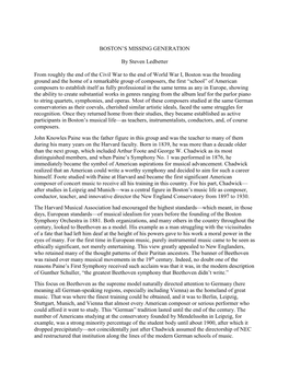 BOSTON's MISSING GENERATION by Steven Ledbetter from Roughly the End of the Civil War to the End of World War I, Boston Was Th