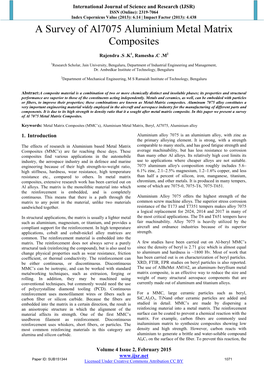 A Survey of Al7075 Aluminium Metal Matrix Composites