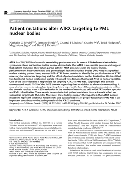 Patient Mutations Alter ATRX Targeting to PML Nuclear Bodies