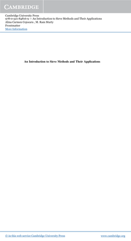 An Introduction to Sieve Methods and Their Applications Alina Carmen Cojocaru , M