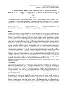 The Impact of the Structural Characteristics of Poker on Market Evolution and Competitive Dynamics in the Internet Poker Industry in Italy