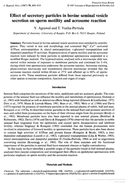 Effect of Secretory Particles in Bovine Seminal Vesicle Secretion on Sperm Motility and Acrosome Reaction Y