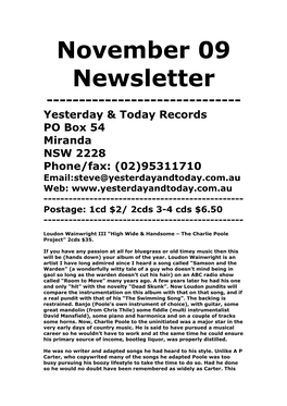 November 2009 Newsletter