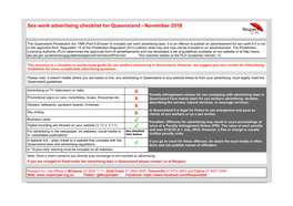 Sex Work Advertising Checklist for Queensland - November 2018