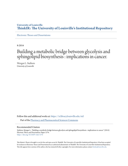 Building a Metabolic Bridge Between Glycolysis and Sphingolipid Biosynthesis : Implications in Cancer