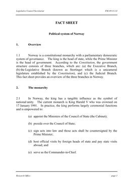 Fact Sheet on "Political System of Norway"