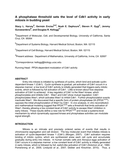 A Phosphatase Threshold Sets the Level of Cdk1 Activity in Early Mitosis in Budding Yeast
