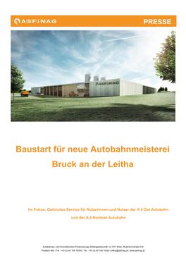 Baustart Für Neue Autobahnmeisterei Bruck an Der Leitha