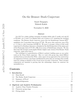 Arxiv:2010.00657V2 [Math.NT] 6 Nov 2020 on the Brumer–Stark