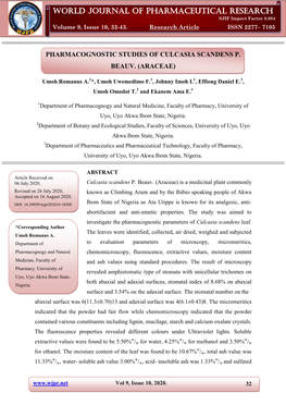 World Journal of Pharmaceutical Research Umoh Et Al