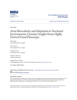 Avian Binocularity and Adaptation to Nocturnal Environments: Genomic Insights Froma Highly Derived Visual Phenotype Rui Borges Universidade Do Porto - Portugal