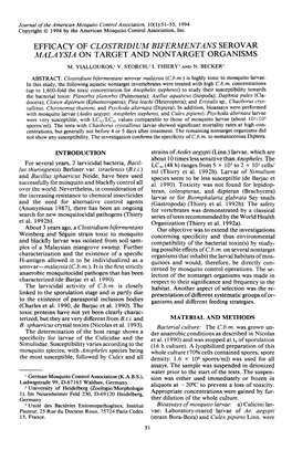 Efficacy of Clostridium Bifermentans Serovar Malaysia on Target and Nontarget Organisms