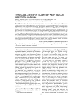 Home-Range and Habitat Selection by Adult Cougars in Southern California