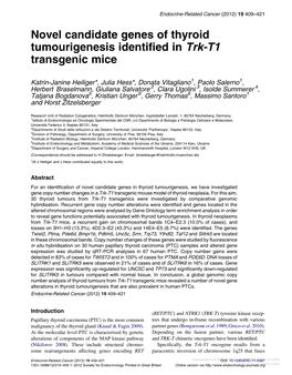 Novel Candidate Genes of Thyroid Tumourigenesis Identified in Trk-T1 Transgenic Mice