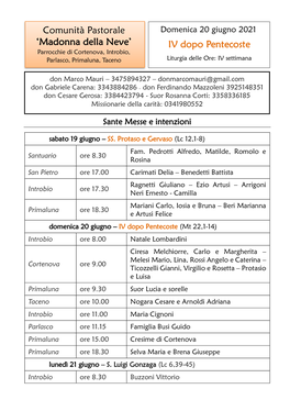 Comunità Pastorale 'Madonna Della Neve' IV Dopo Pentecoste