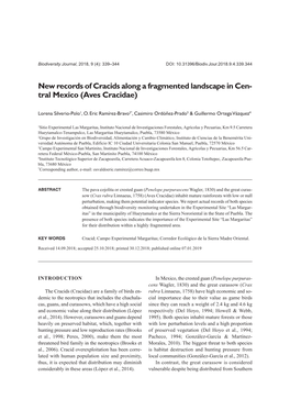 New Records of Cracids Along a Fragmented Landscape in Cen- Tral