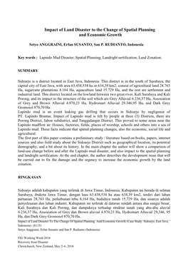 Impact of Land Disaster to the Change of Spatial Planning and Economic Growth