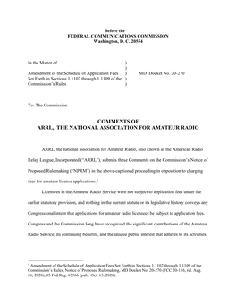 Comments of Arrl, the National Association for Amateur Radio