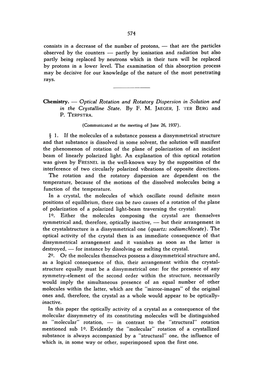 Optical Rotation and Rotatory Dispersion in Solution and in the Crystalline State