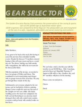 GEAR SELECTOR the Newsletter of the GOLDEN ERA AUTO RACING CLUB QUEENSLAND INC