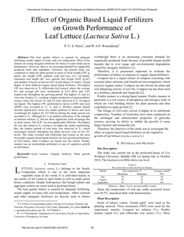 Effect of Organic Based Liquid Fertilizers on Growth Performance of Leaf Lettuce (Lactuca Sativa L.)