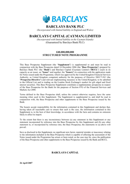Barclays Bank Plc Barclays Capital (Cayman)