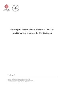 Exploring the Human Protein Atlas (HPA) Portal for New Biomarkers in Urinary Bladder Carcinoma