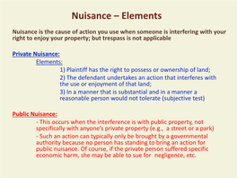 Nuisance – Elements