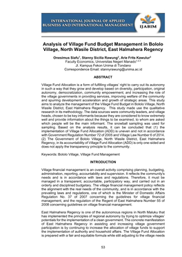 Analysis of Village Fund Budget Management in Bololo Village, North Wasile District, East Halmahera Regency