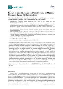 Impact of Lipid Sources on Quality Traits of Medical Cannabis-Based Oil Preparations