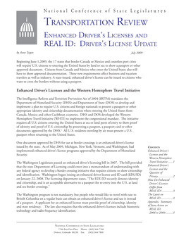 Transportation Review Enhanced Driver's Licenses and REAL ID: Driver's License Update Information Can Be Shared with the Federal Government
