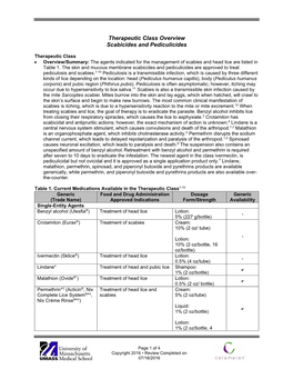 Therapeutic Class Overview Scabicides and Pediculicides