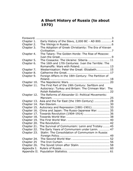 A Short History of Russia (To About 1970)