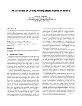 An Analysis of Losing Unimportant Points in Tennis