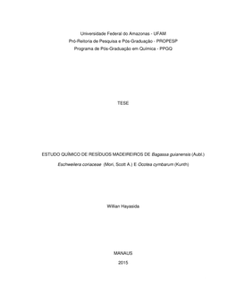 Universidade Federal Do Amazonas - UFAM Pró-Reitoria De Pesquisa E Pós-Graduação - PROPESP Programa De Pós-Graduação Em Química - PPGQ