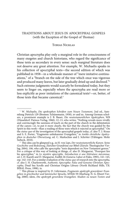 TRADITIONS ABOUT JESUS in APOCRYPHAL GOSPELS (With the Exception of the Gospel of Thomas)