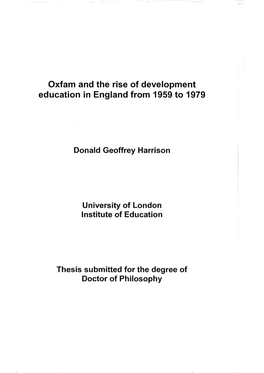 Oxfam and the Rise of Development Education in England from 1959 to 1979