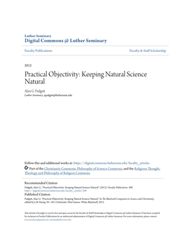 Practical Objectivity: Keeping Natural Science Natural Alan G