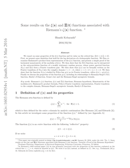 And Ξ(T) Functions Associated with Riemann's Ζ(S)