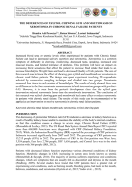 The Deferences of Xylitol Chewing Gum and Mouthwash on Xerostomia in Chronic Renal Failure Patients