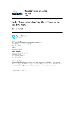 Addis Ababa University:Fifty-Three Years on an Insider's View