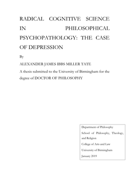 Radical Cognitive Science in Philosophical Psychopathology: the Case of Depression