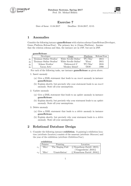 Exercise 7 1 Anomalies 2 Relational Database Design