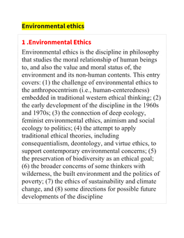 Environmental Ethics