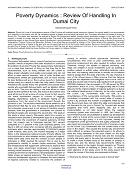 Poverty Dynamics : Review of Handling in Dumai City