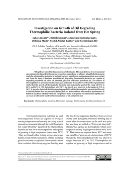 Investigation on Growth of Oil Degrading Thermophilic Bacteria Isolated from Hot Spring