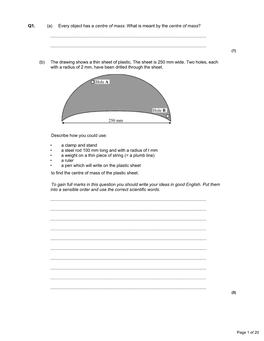 Q1. (A) Every Object Has a Centre of Mass. What Is Meant by the Centre of Mass?