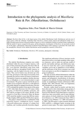 Introduction to the Phylogenetic Analysis of Maxillaria Ruiz & Pav