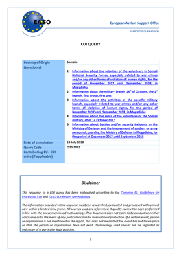 COI QUERY Disclaimer