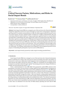 Critical Success Factors, Motivations, and Risks in Social Impact Bonds